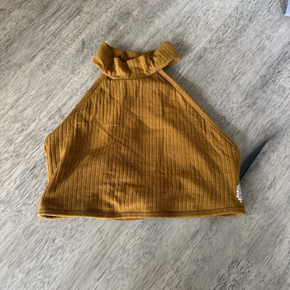 Free People Ribbed Halter Crop Top - Mustard Gold